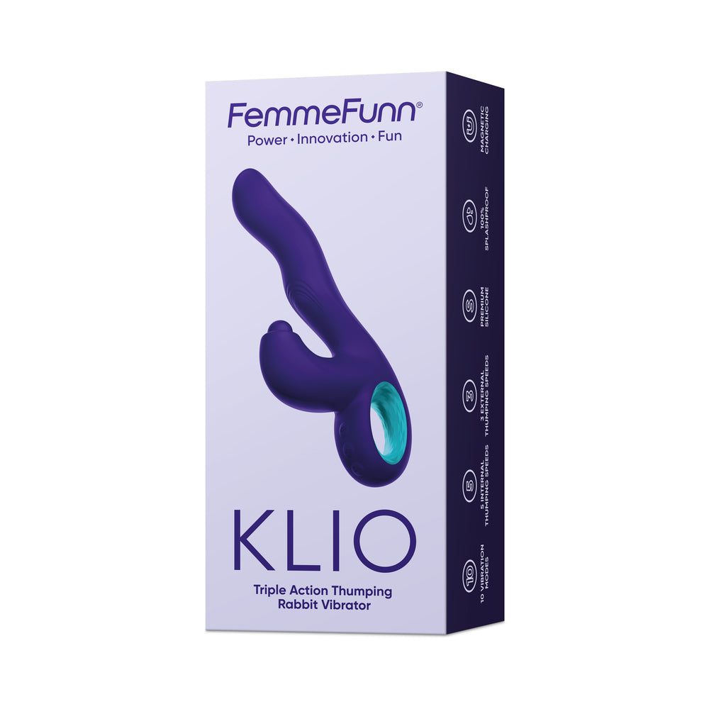 FemmeFunn Klio Rechargeable Silicone Triple Action Thumping Rabbit Vibrator Dark Purple - Fantasies Boutique