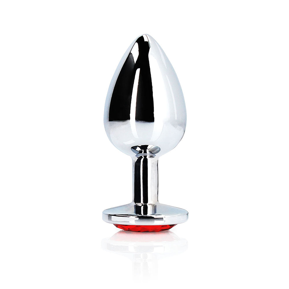 Ouch! Round Gem Butt Plug Medium Silver/Ruby Red