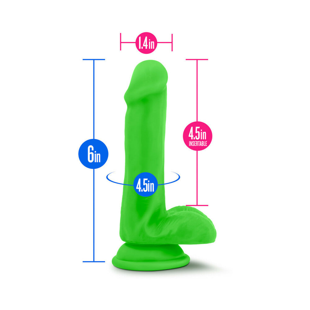 Neo 6 in. Dual Density Dildo with Balls Neon Green - Fantasies Boutique