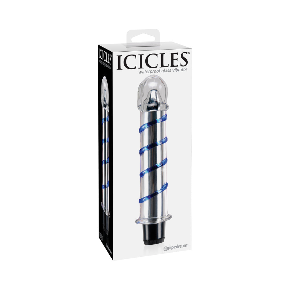 Icicles No. 20 Ribbed Vibrating 7.5 in. Glass Dildo Blue/Clear - Fantasies Boutique