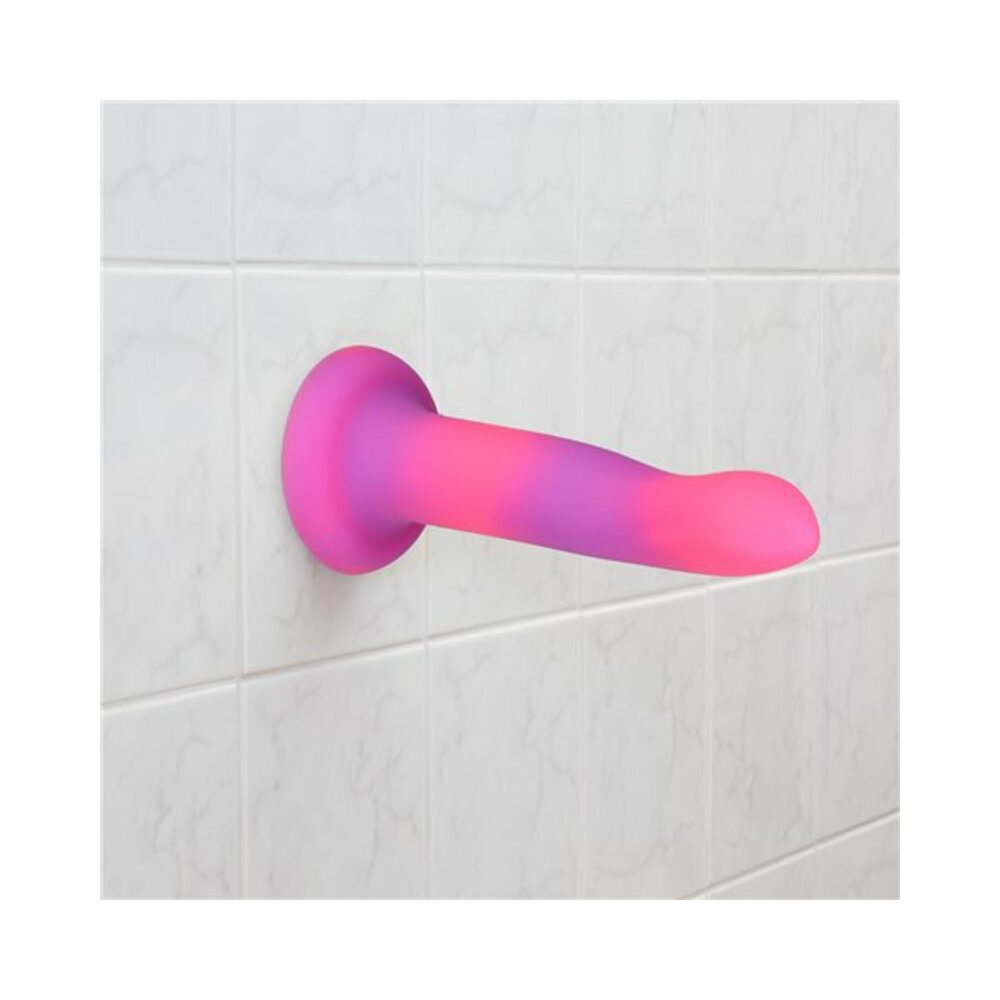 Addiction Rave Bendable 8 in. Silicone Dildo Glow in the Dark Pink Purple - Fantasies Boutique
