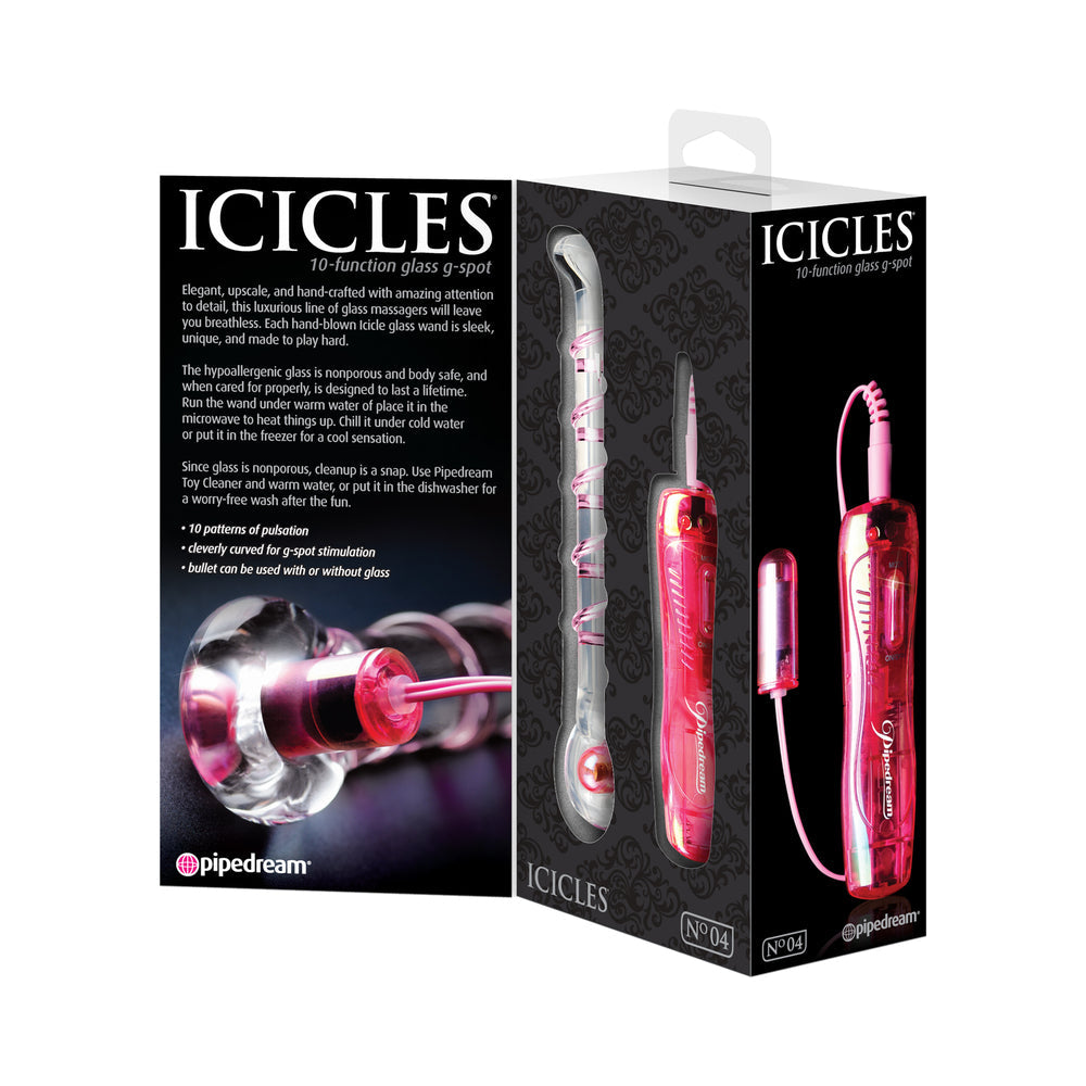 Pipedream Icicles No. 4 Remote-Controlled Vibrating Ribbed 7 in. Glass G-Spot Dildo Pink/Clear - Fantasies Boutique