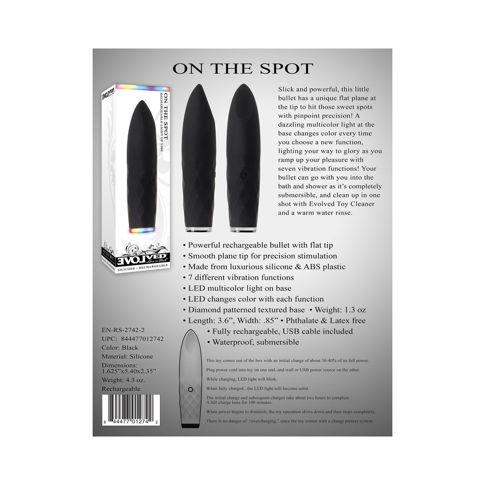 Evolved On The Spot Light-Up Rechargeable Silicone Bullet Vibrator Black - Fantasies Boutique