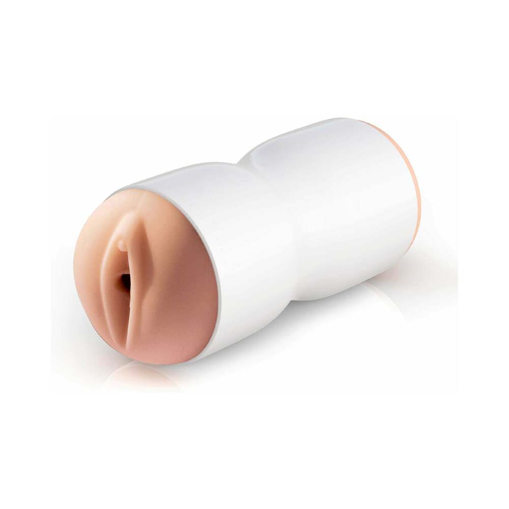 PDX Tight Grip Pussy & Mouth Dual Density Squeezable Masturbator Beige/White - Fantasies Boutique