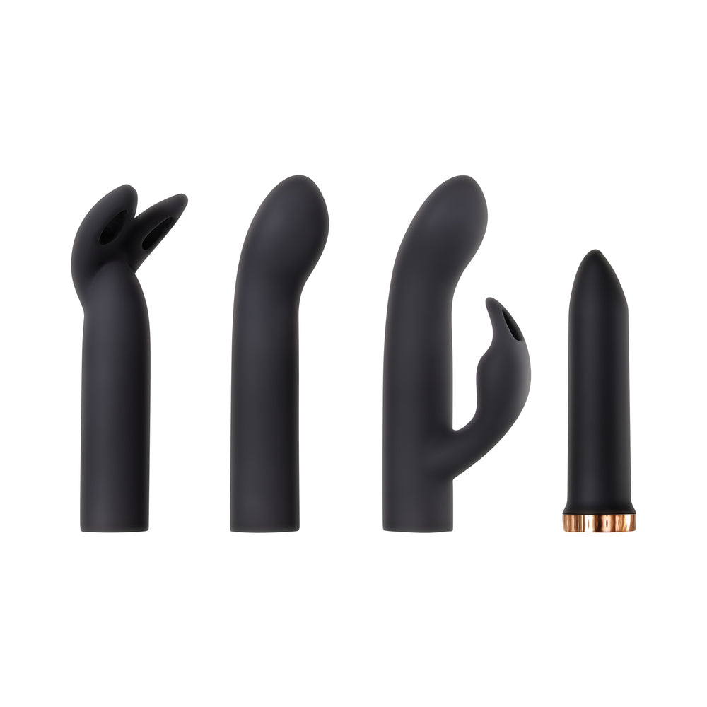 Evolved Four Play Rechargeable Silicone Bullet Vibrator and 3-Piece Sleeve Set Black - Fantasies Boutique