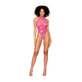 Dreamgirl Flocked Heart Stretch Mesh and Stretch Vinyl Halter Teddy Peony L - Fantasies Boutique