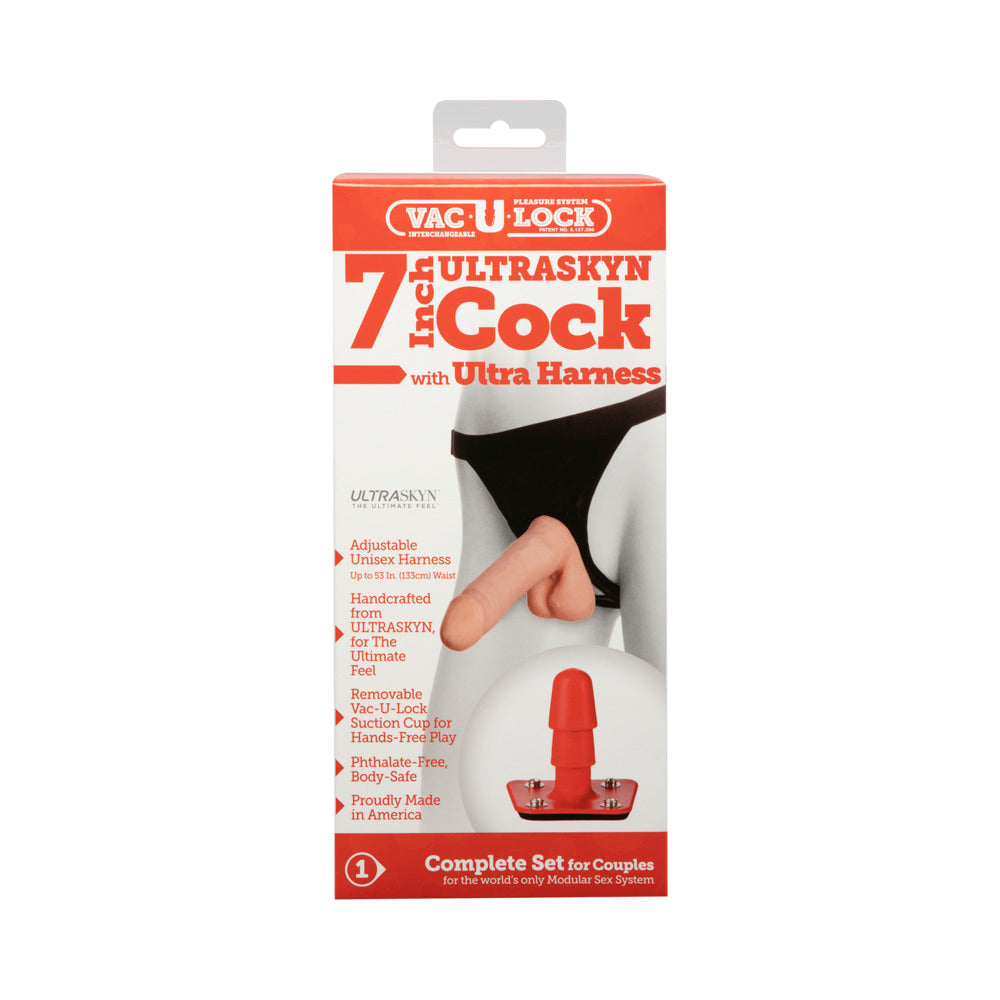 Vac-U-Lock - 7 Inch ULTRASKYN Cock - With Ultra Harness White - Fantasies Boutique