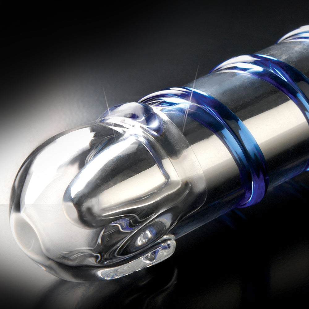 Icicles No. 20 Ribbed Vibrating 7.5 in. Glass Dildo Blue/Clear - Fantasies Boutique