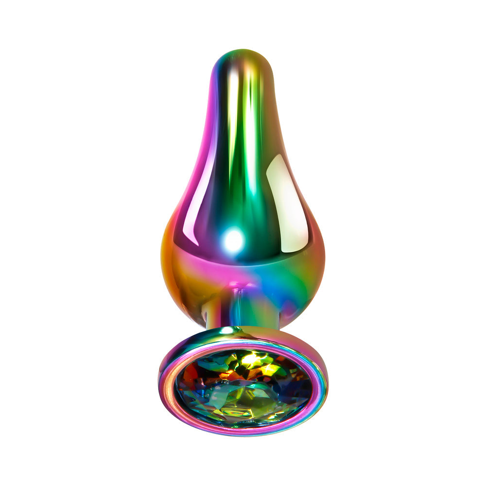 Evolved Rainbow Metal Anal Plug With Rainbow Gemstone Base Small - Fantasies Boutique
