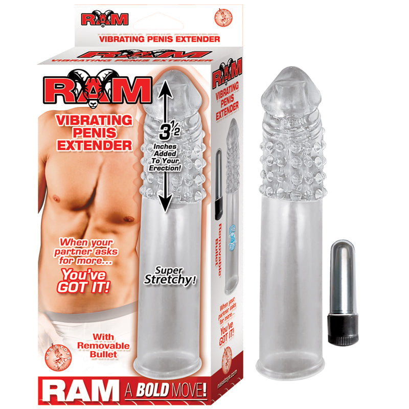 Ram 3.5in. Vibrating Penis Extender (Clear) - Fantasies Boutique