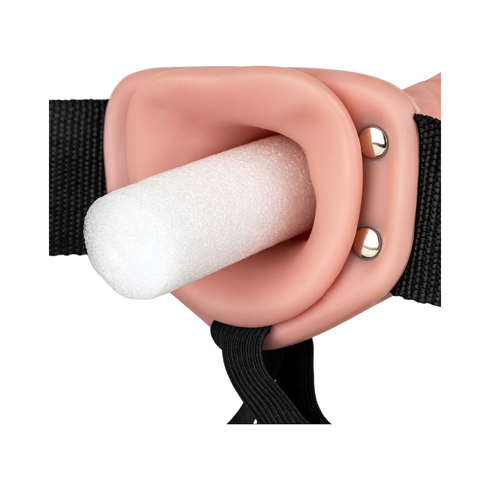 RealRock Realistic 10 in. Vibrating Hollow Strap-On Beige - Fantasies Boutique