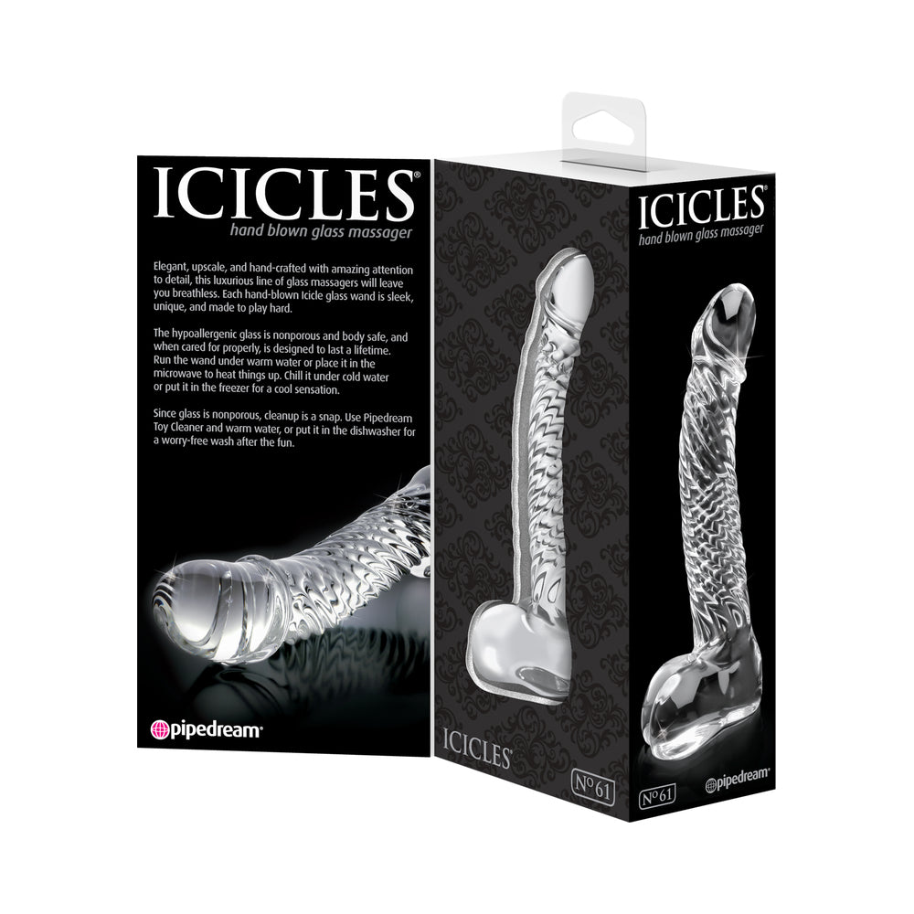 Icicles No. 61 Curved Textured 6.5 in. Glass Dildo Clear - Fantasies Boutique