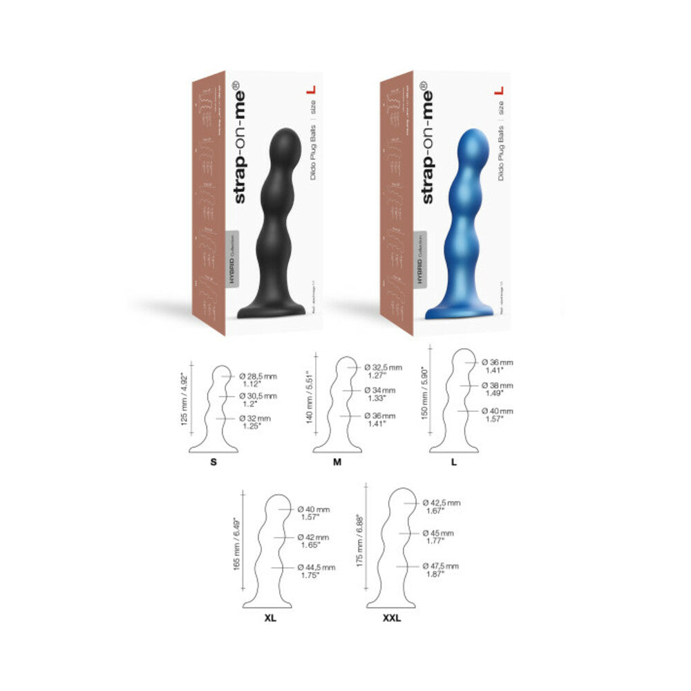 Strap-On-Me Hybrid Collection Silicone Dildo Plug Balls Metallic Blue XL - Fantasies Boutique