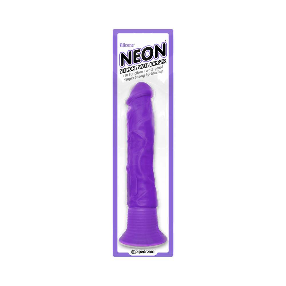 Neon Silicone Wall Banger 7.5 in. Realistic Vibrating Dildo With Suction Cup Purple - Fantasies Boutique