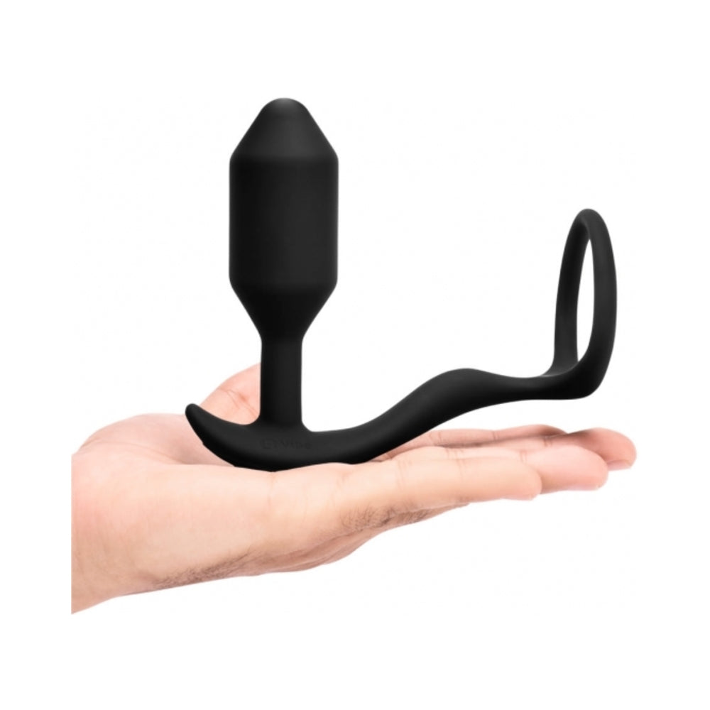 b-Vibe Vibrating Snug & Tug Rechargeable Weighted Silicone Anal Plug with Cockring M Black - Fantasies Boutique