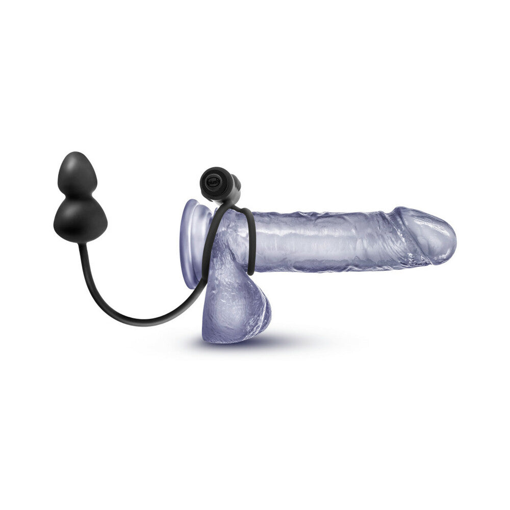 Anal Adventures Platinum Silicone Anal Plug with Vibrating C-Ring Black - Fantasies Boutique