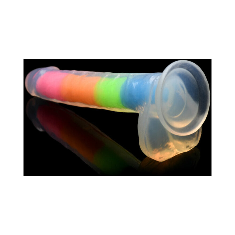 Lollicock Silicone Dildo with Balls 7 in. Rainbow Glow in the Dark - Fantasies Boutique