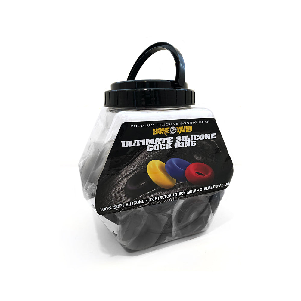 Boneyard Ultimate Silicone Cock Ring Black 50-Piece Fishbowl Display - Fantasies Boutique