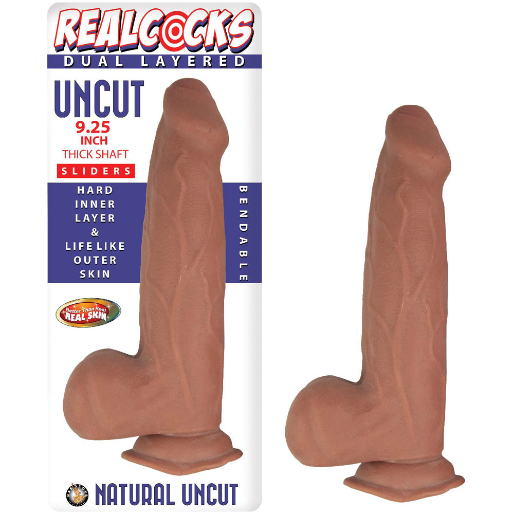 Realcocks Dual Layered Uncut Slider Thick Shaft 9.25 in. Brown - Fantasies Boutique