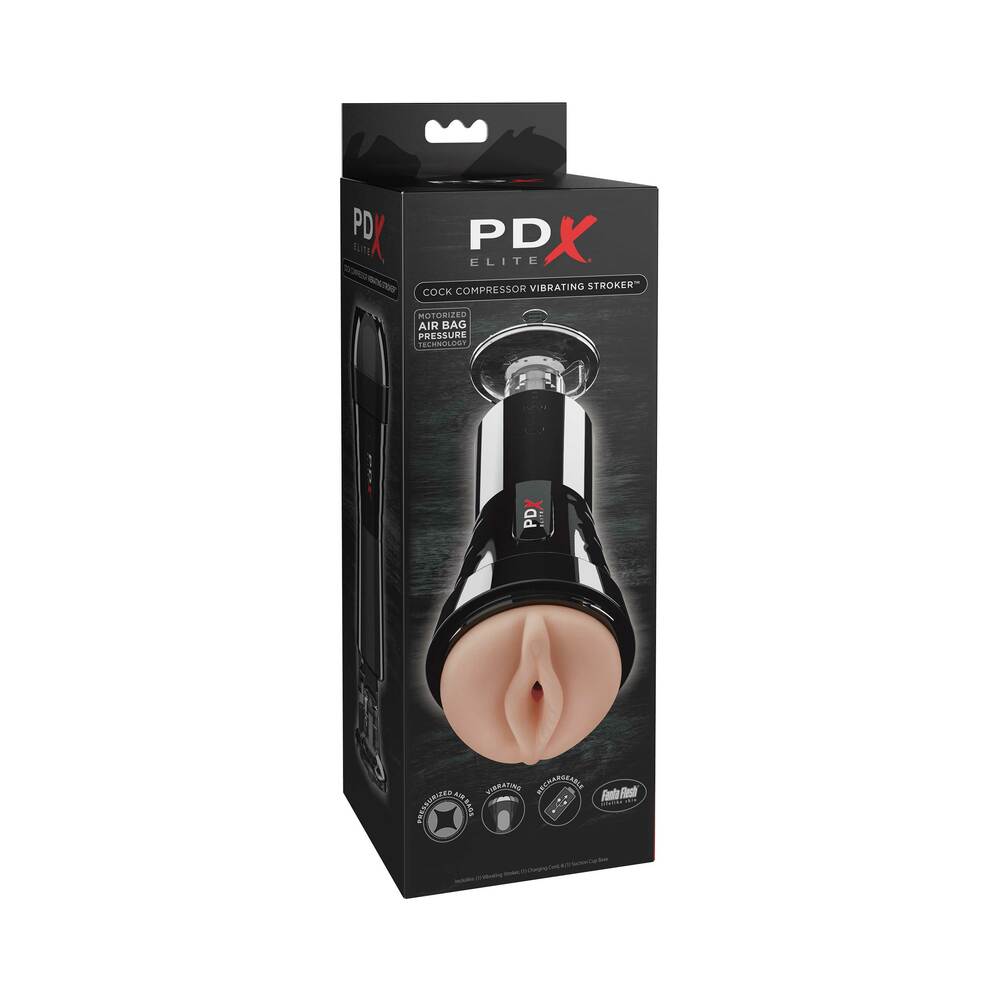 PDX Elite Cock Compressor Rechargeable Vibrating Stroker With Hands-Free Suction Cup Beige/Black - Fantasies Boutique