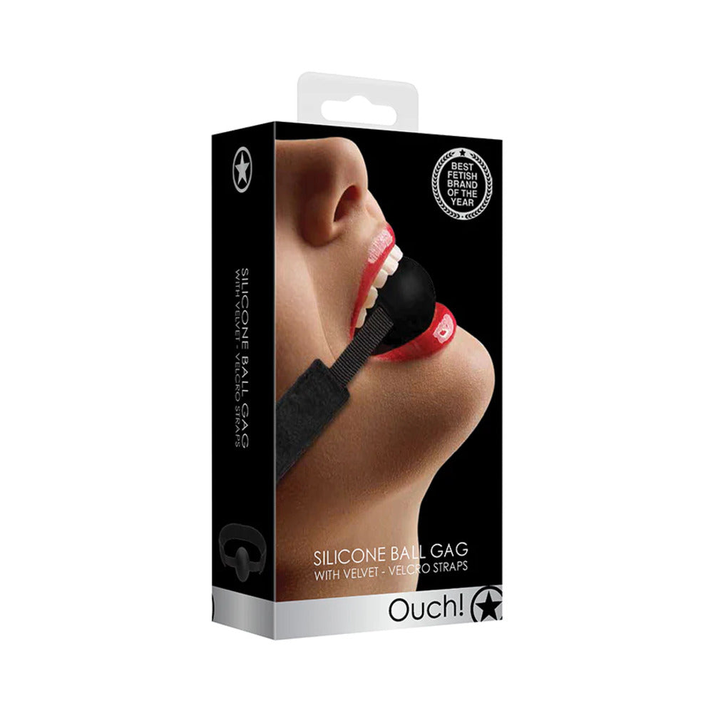 Ouch! Velvet Adjustable Silicone Ball Gag With Velcro Straps Black - Fantasies Boutique