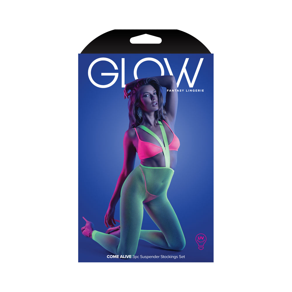 Fantasy Lingerie Glow Come Alive Set Neon Green Queen - Fantasies Boutique