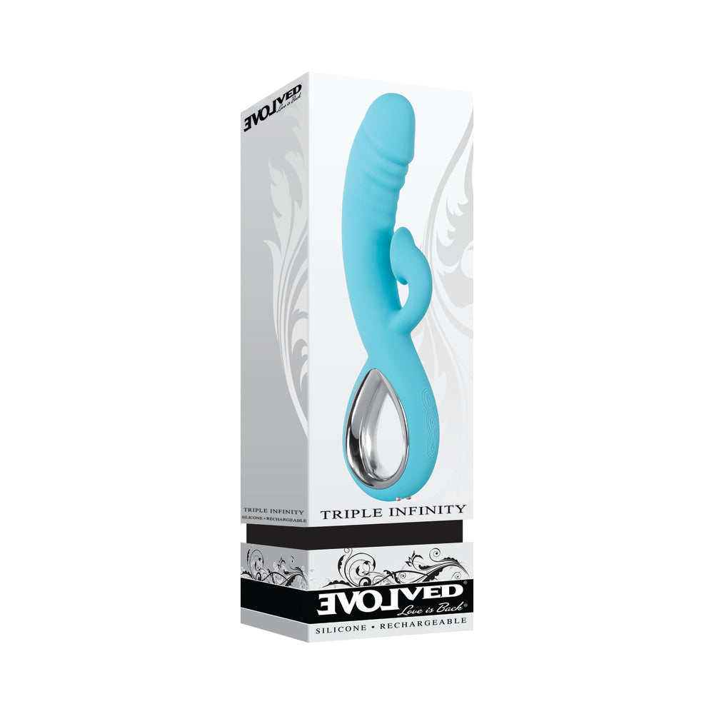 Evolved Triple Infinity Rechargeable Heating Suction Silicone Dual Stimulator Blue - Fantasies Boutique