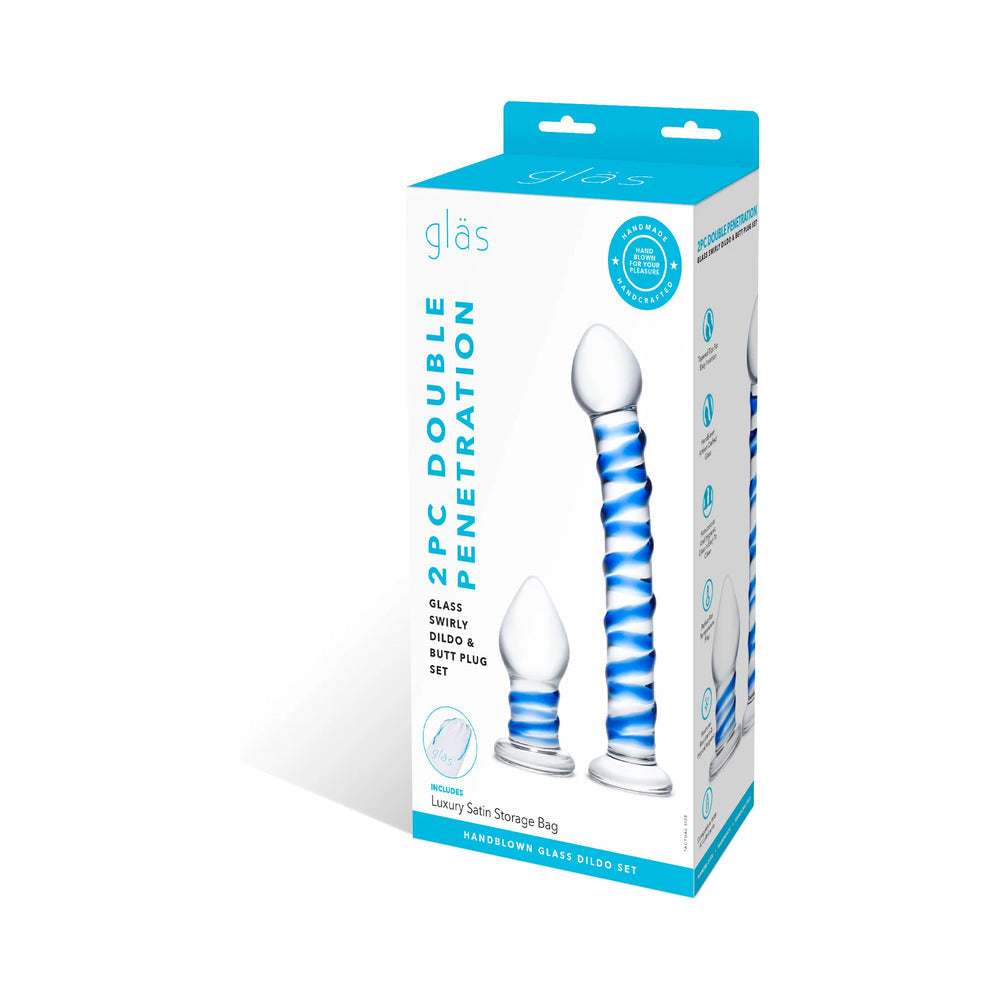 Glas 2-Piece Double Penetration Glass Swirly Dildo & Butt Plug Set - Fantasies Boutique