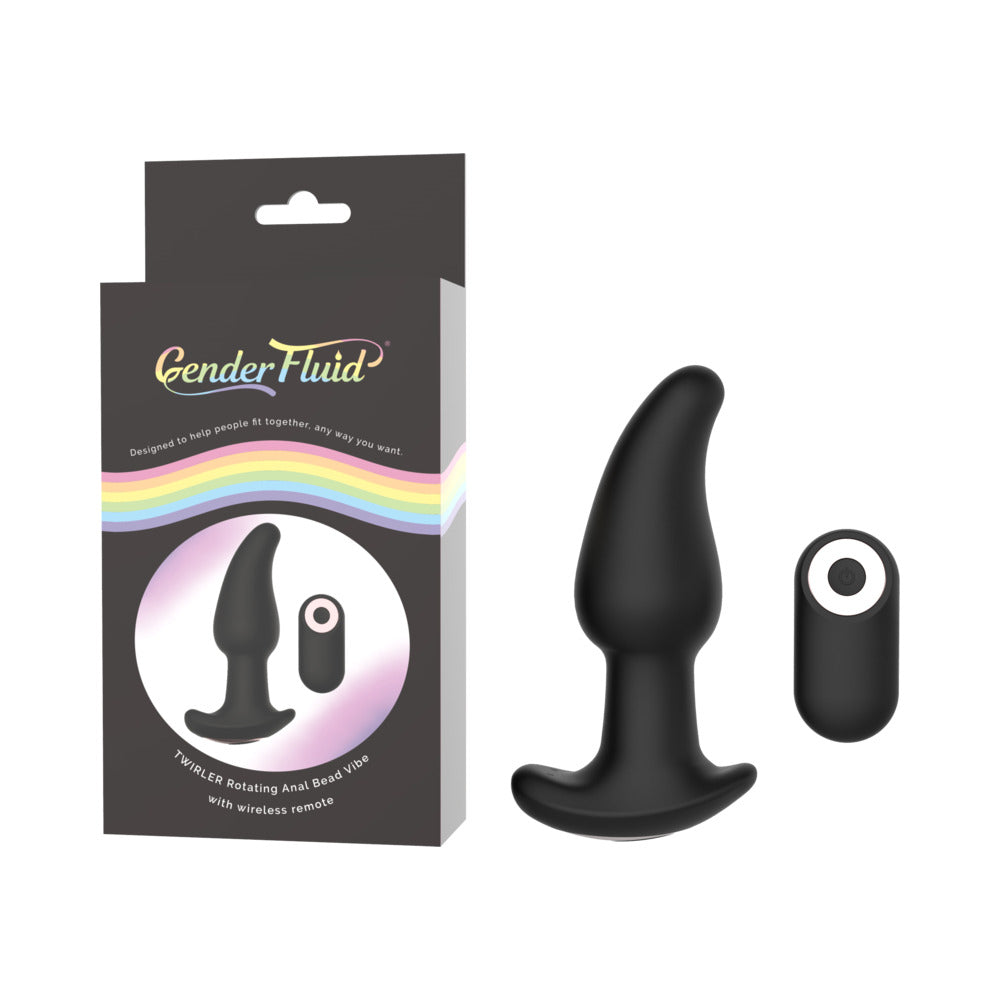 Gender Fluid Twirler Anal Vibe With Remote Silicone Black - Fantasies Boutique