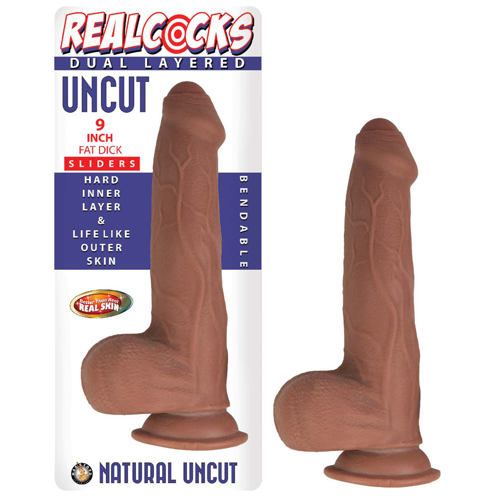 Realcocks Dual Layered Uncut Slider Fat Dick 9 in. Brown - Fantasies Boutique