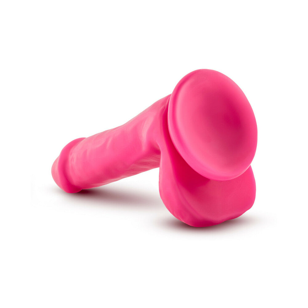 Neo 6 in. Dual Density Dildo with Balls Neon Pink - Fantasies Boutique