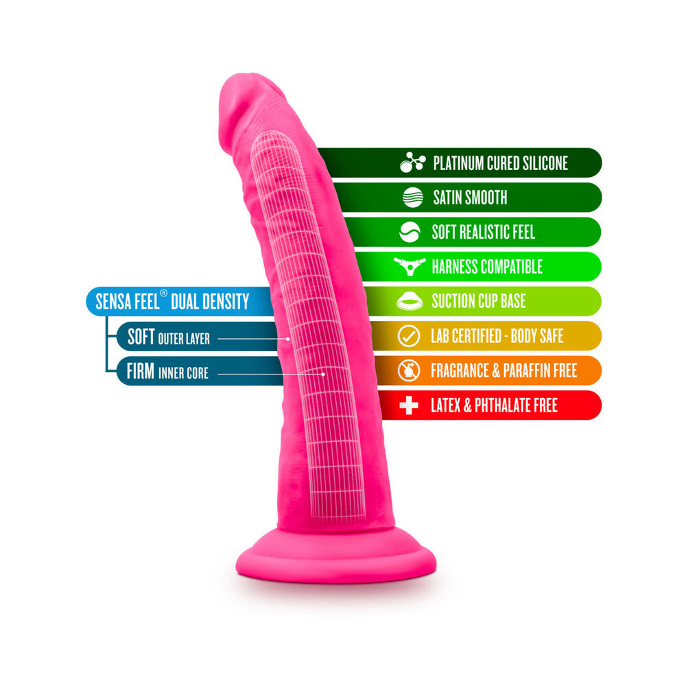 Neo Elite 7.5 in. Silicone Dual Density Dildo Neon Pink - Fantasies Boutique