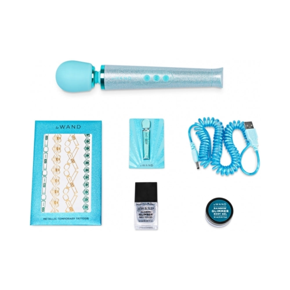 Le Wand All That Glimmers Petite Rechargeable Vibrating Massager Special Edition Set Light Blue - Fantasies Boutique