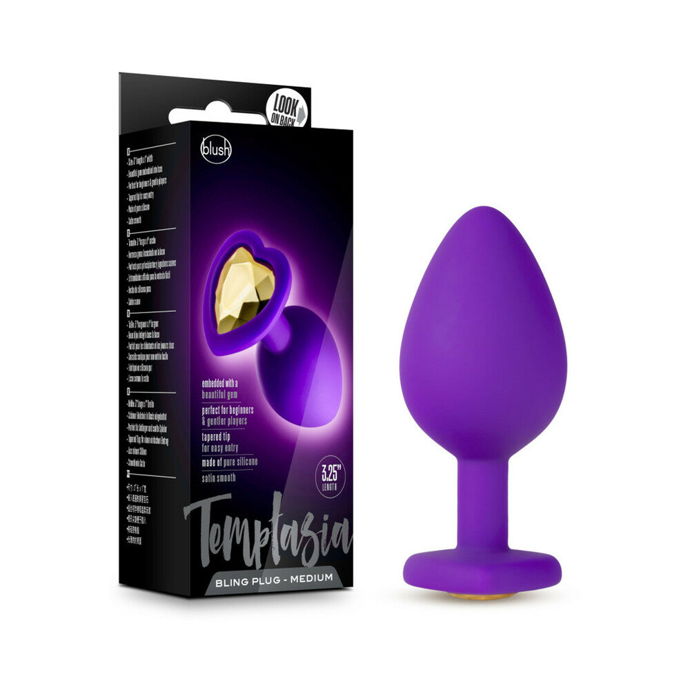 Temptasia Bling Anal Plug with Heart-Shaped Gem Base Medium Purple - Fantasies Boutique