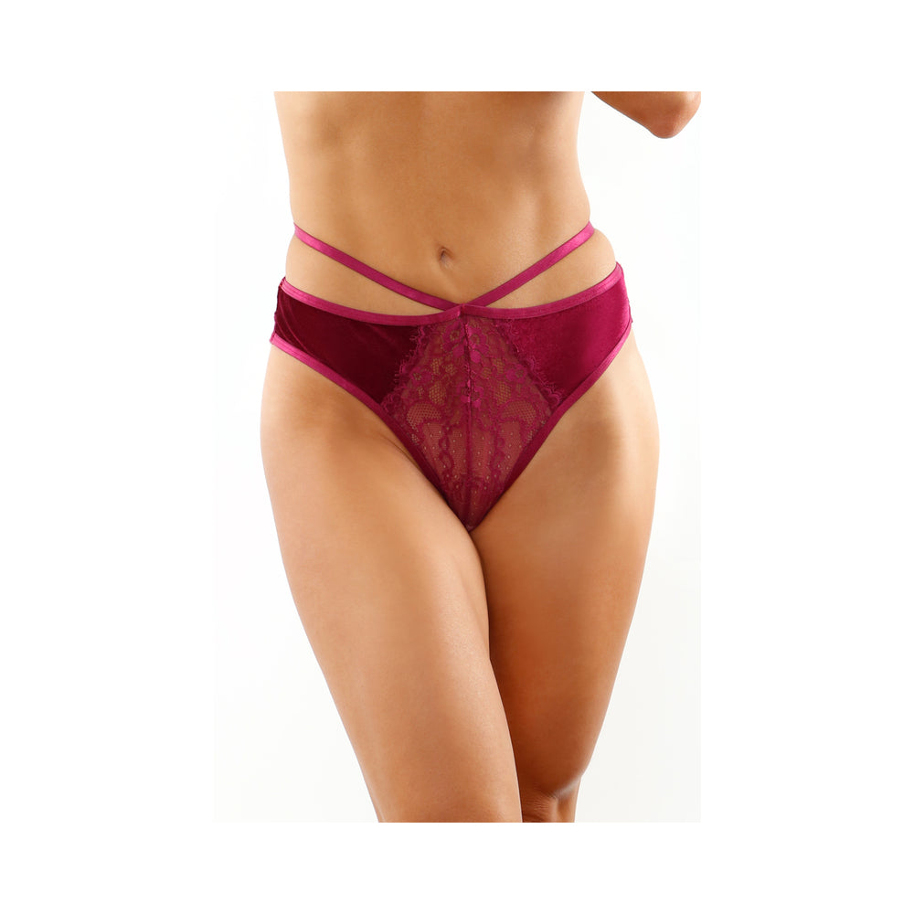 Kalina Velvet Strappy Cut-Out Thong With Keyhole Back Magenta S/M - Fantasies Boutique