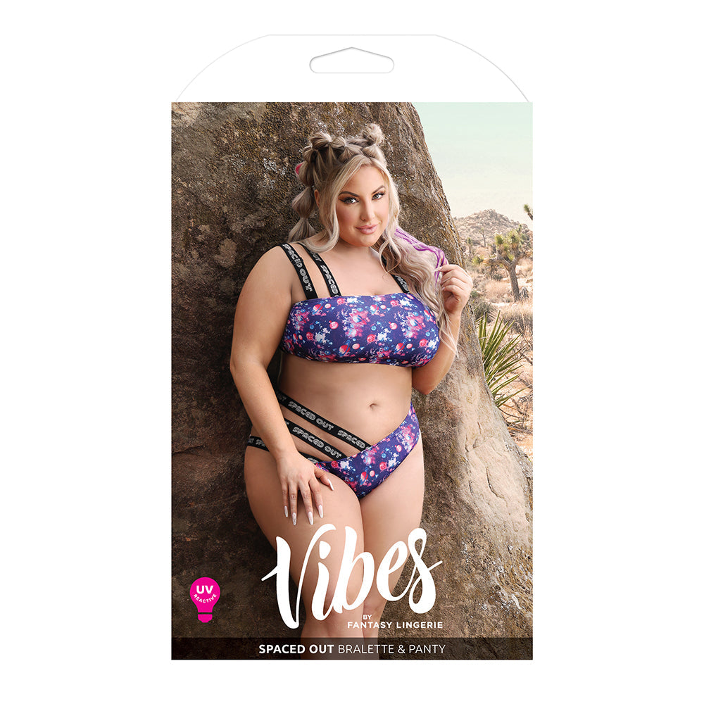 Fantasy Lingerie Vibes Spaced Out Asymmetrical Bralette & Multi-Strap Panty Indigo Queen - Fantasies Boutique