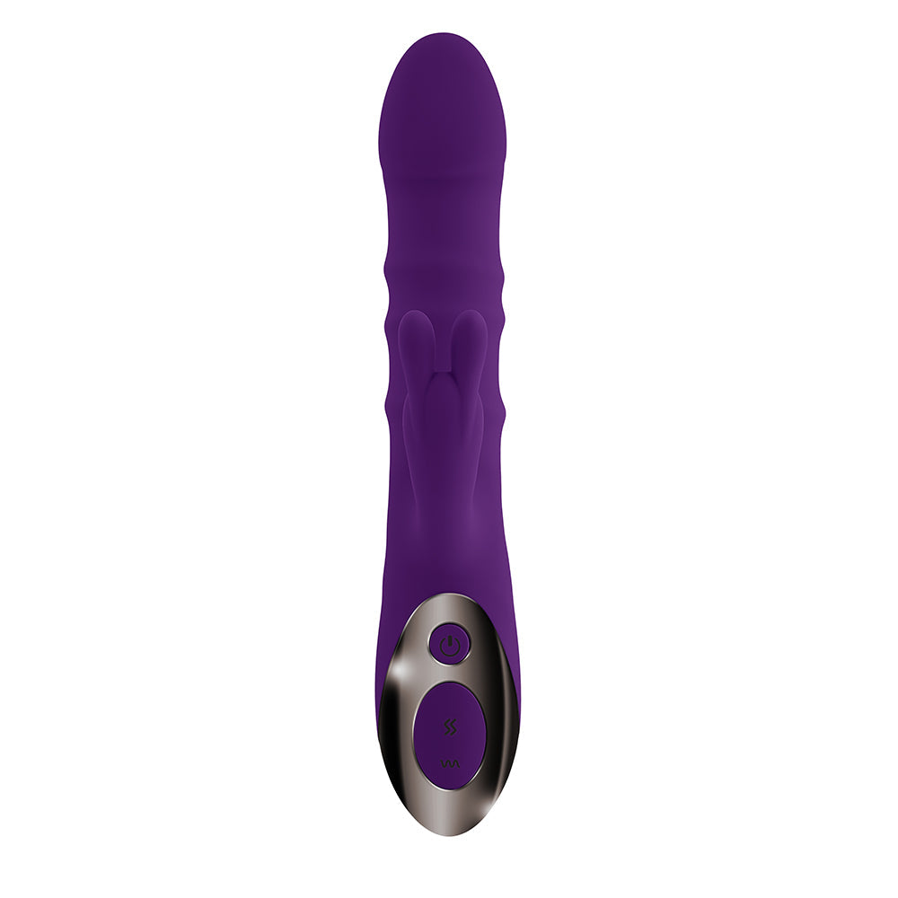 Playboy Hop To It Rechargeable Thrusting Silicone Dual Stimulation Vibrator Acai - Fantasies Boutique