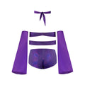 Magic Silk Glimmer Wrap Bralette, Booty Shorts & Sleeve Set Purple Disco S/M