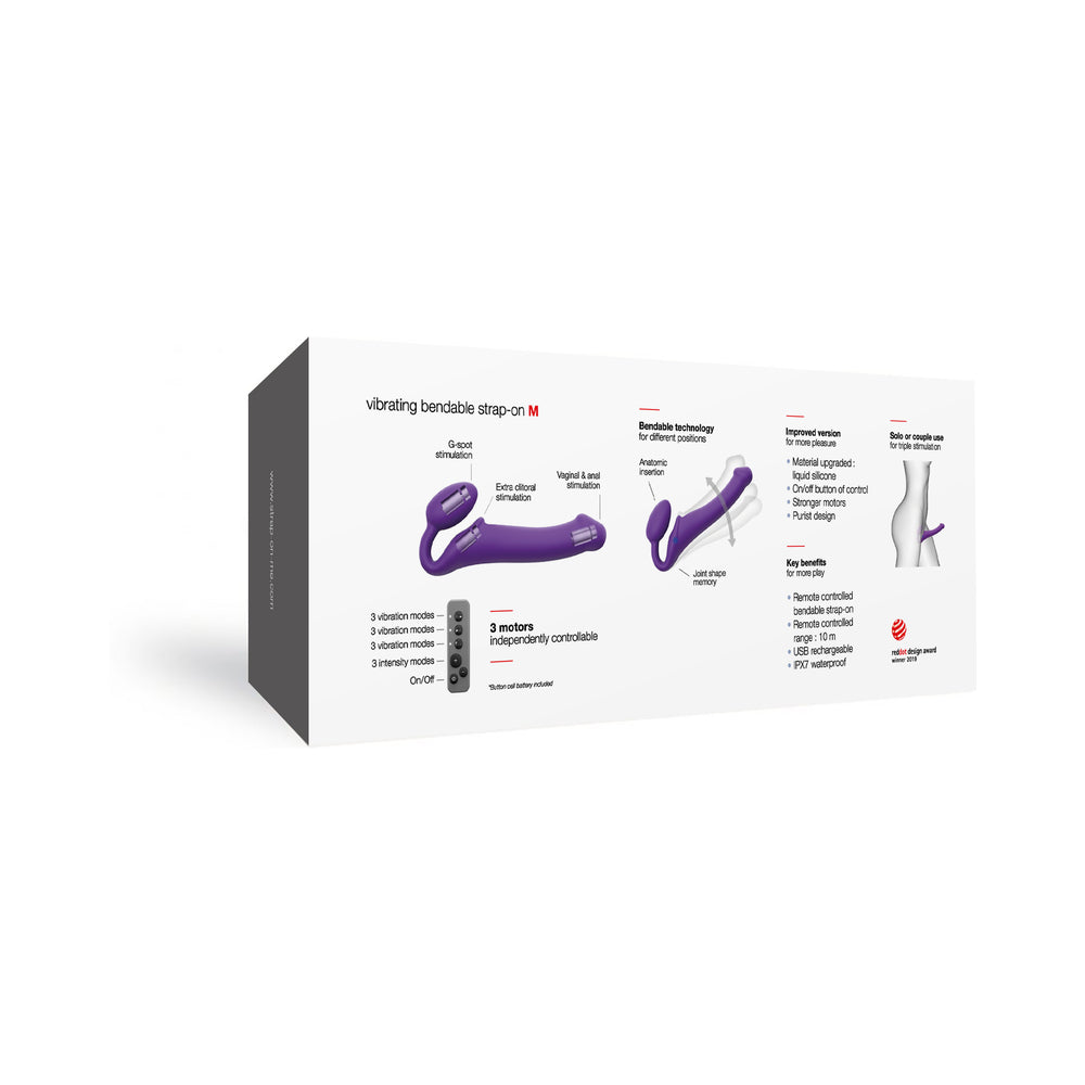 Strap-On-Me Rechargeable Remote-Controlled Silicone Vibrating Bendable Strap-On Purple M - Fantasies Boutique