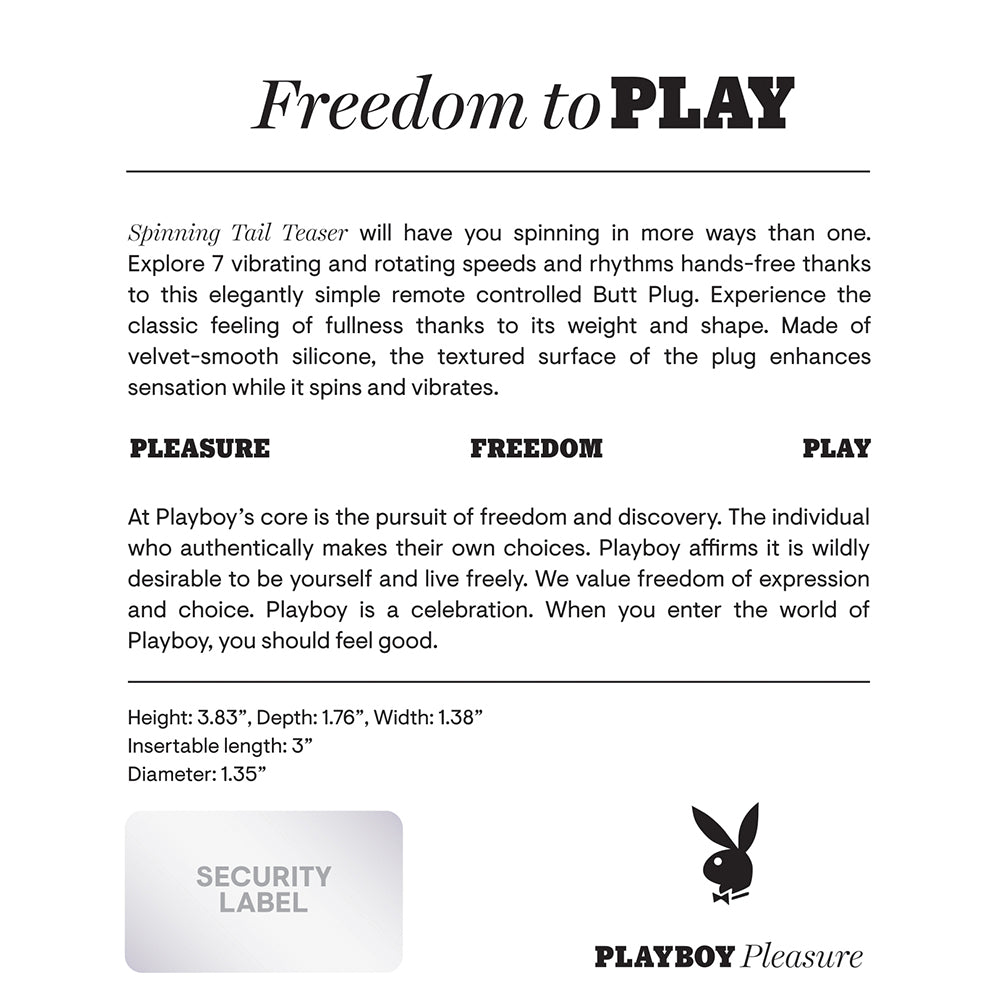 Playboy Spinning Tail Teaser Vibrating Rotating Anal Plug Salute - Fantasies Boutique