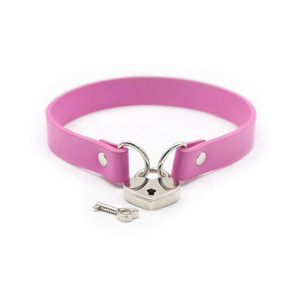 Ple'sur PVC Collar With Heart Lock & Key Pink Bag Packaging - Fantasies Boutique