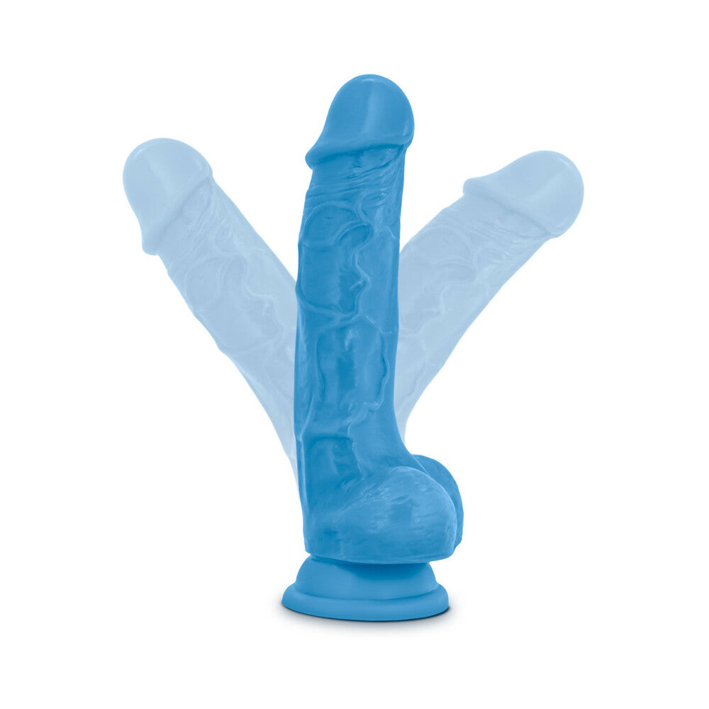 Neo 7.5 in. Dual Density Dildo with Balls Neon Blue - Fantasies Boutique