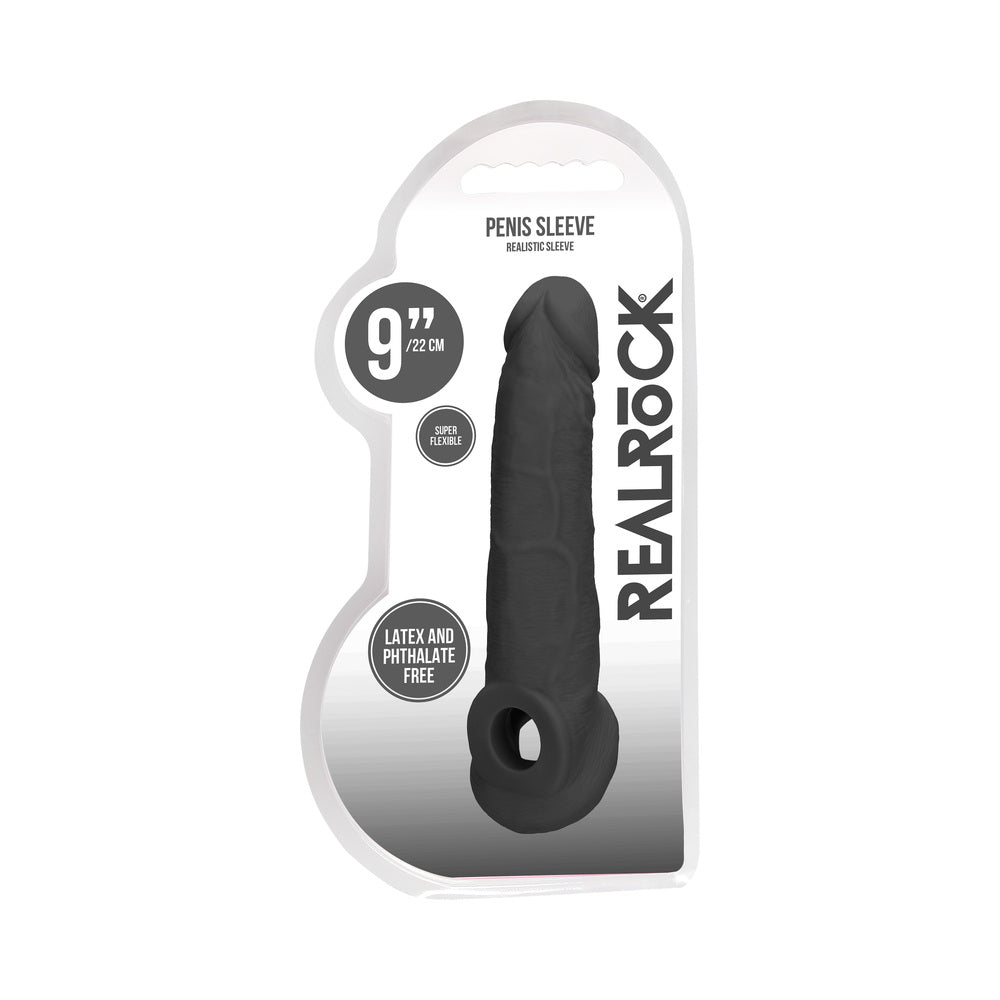RealRock Realistic 9 in. Penis Sleeve Extender Sling Black - Fantasies Boutique