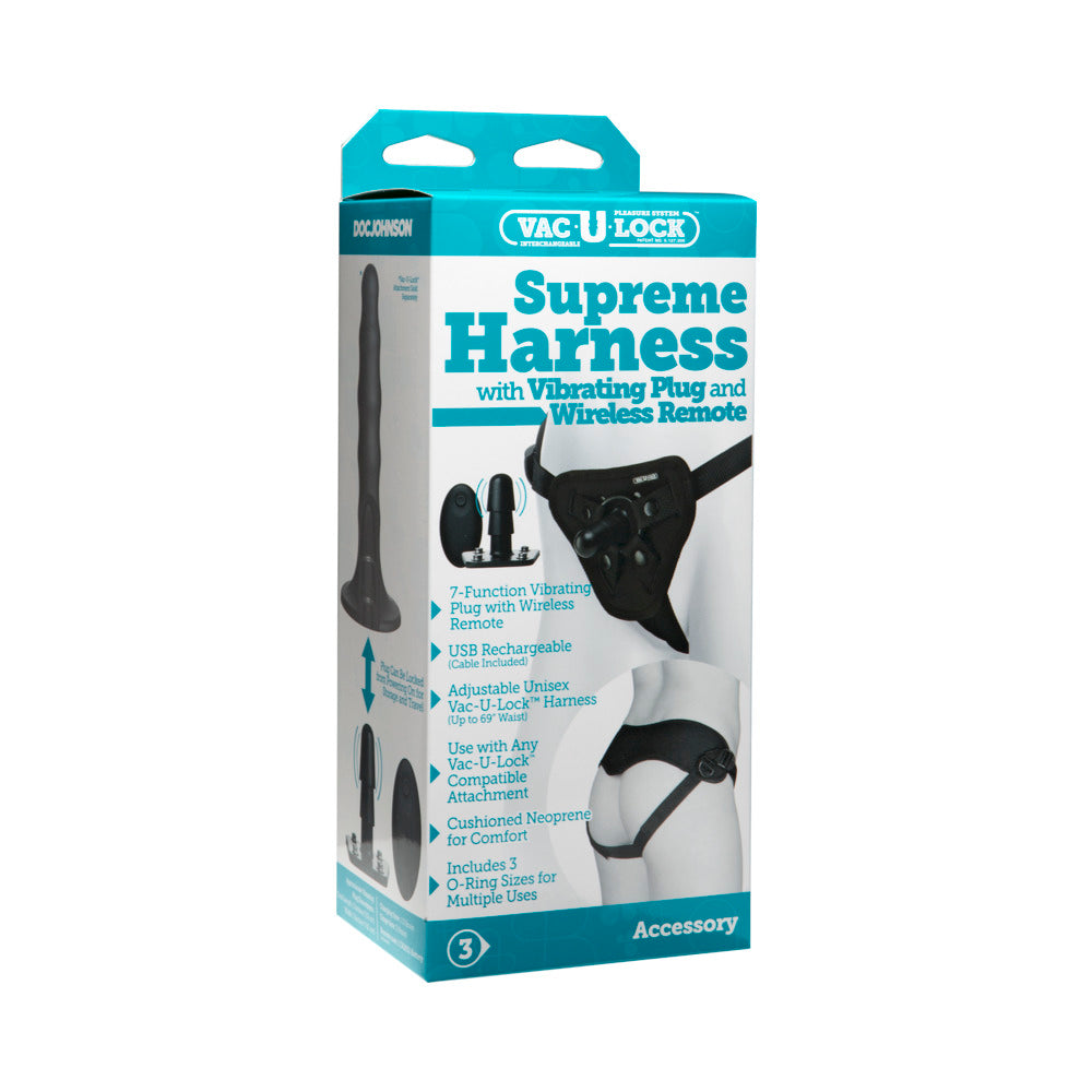 Vac-U-Lock Supreme Harness With Vibrating Plug Black - Fantasies Boutique