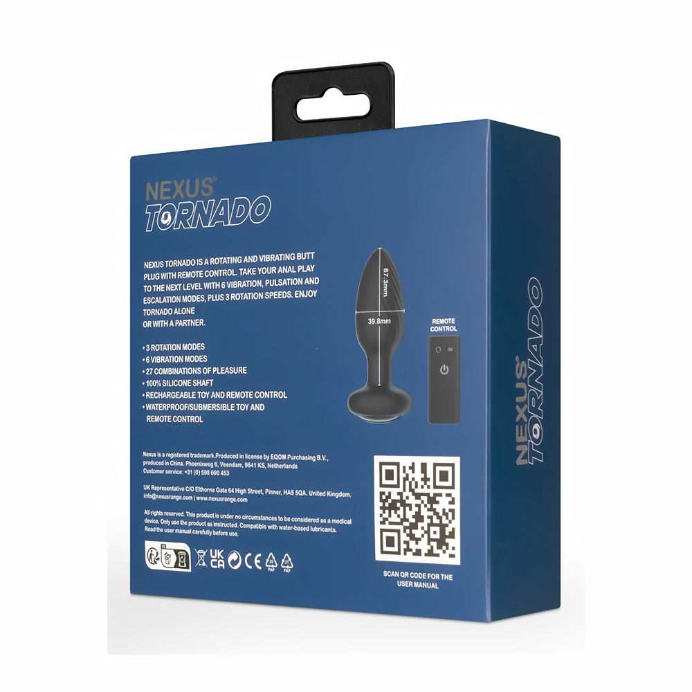 Nexus Tornado Medium Rotating and Vibrating Butt Plug with Remote Control Black - Fantasies Boutique