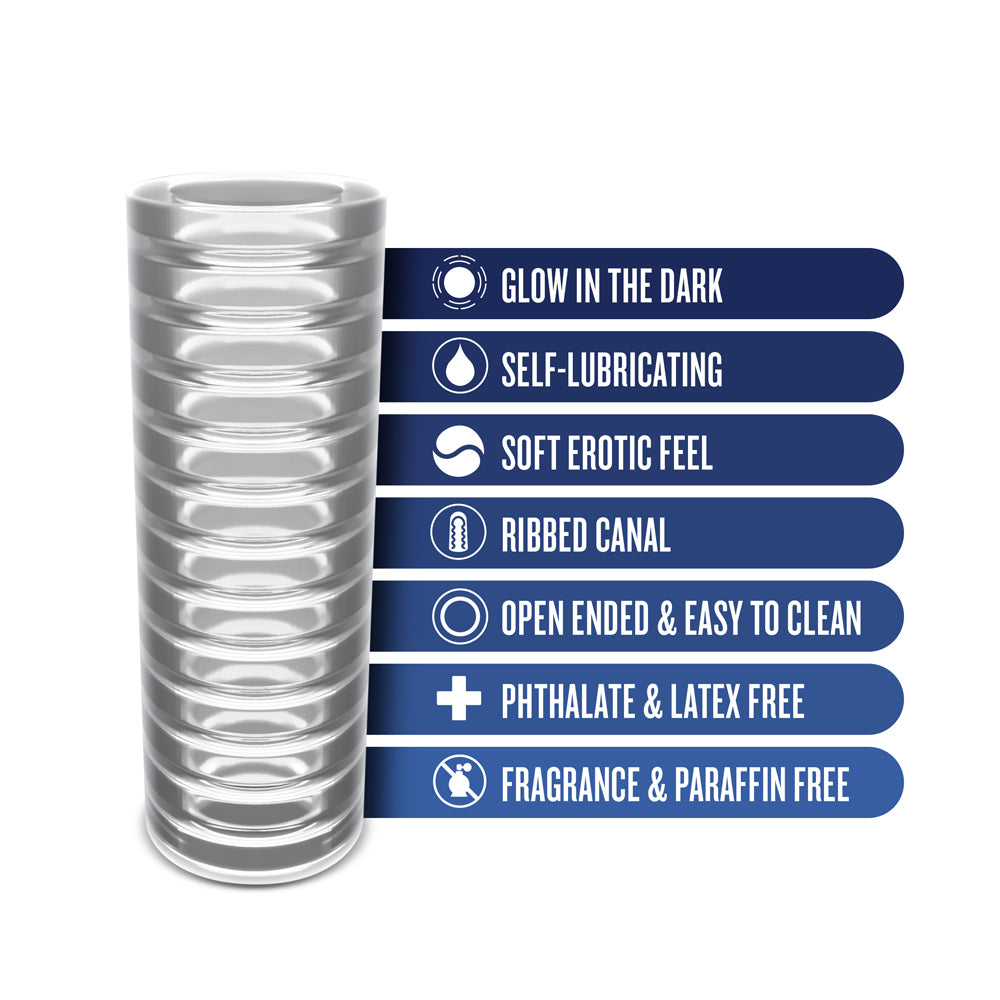 RIZE! Ribz Glow in the Dark Self-Lubricating Stroker Clear - Fantasies Boutique