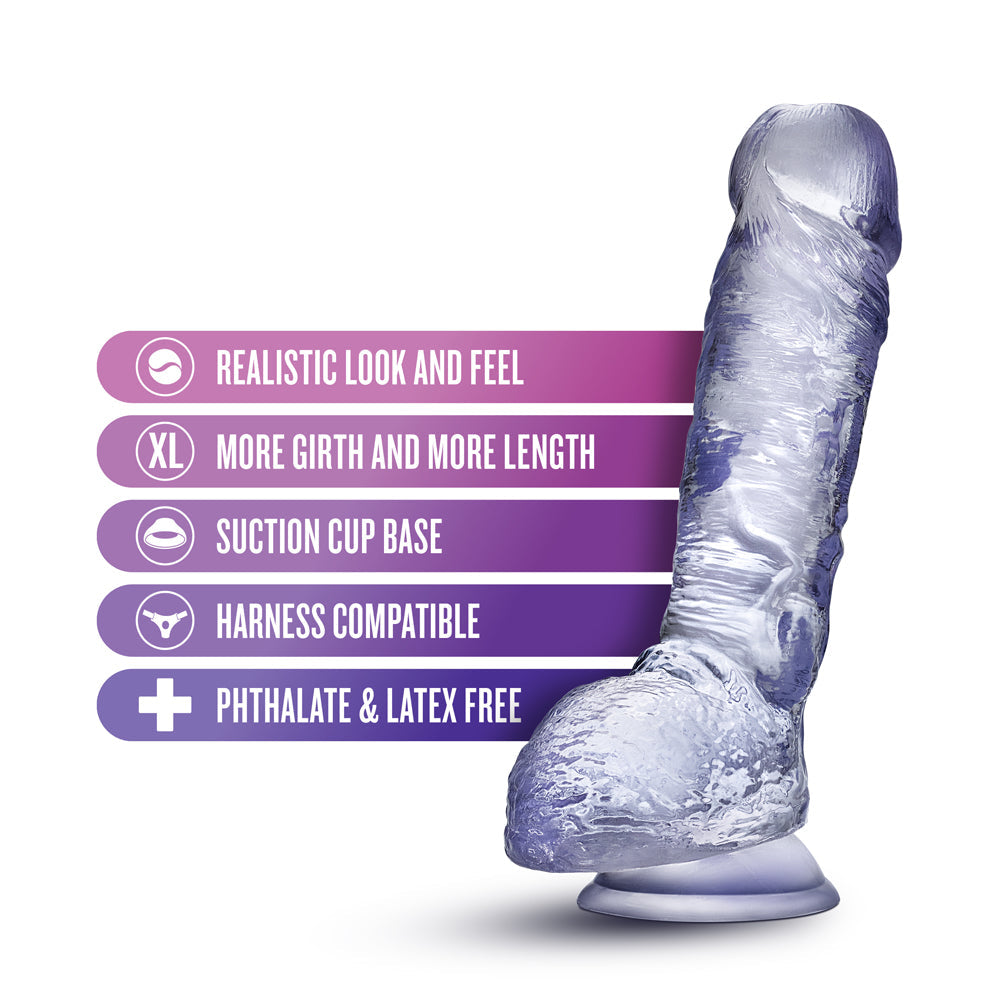B Yours Plus Hearty n' Hefty 9 in. Dildo with Balls & Suction Cup Clear - Fantasies Boutique