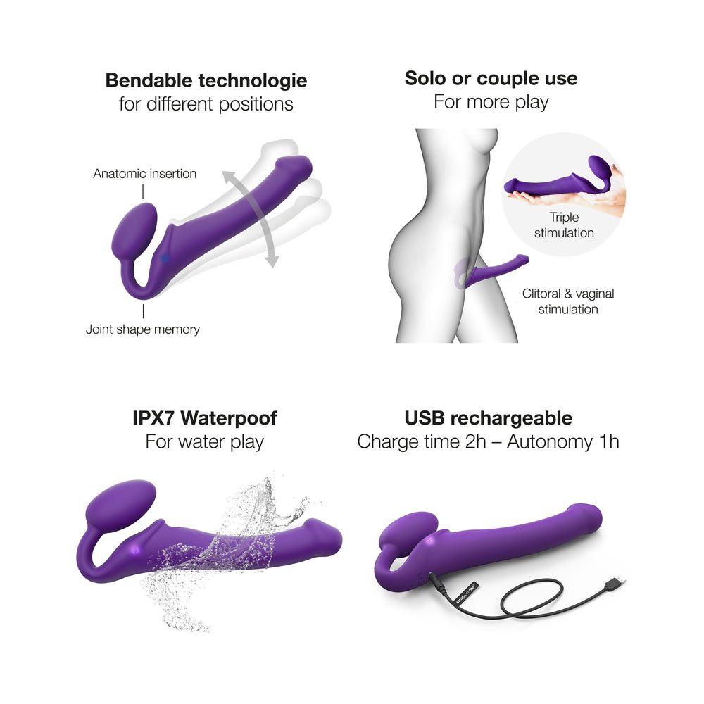 Strap-On-Me Rechargeable Remote-Controlled Silicone Vibrating Bendable Strap-On Purple M - Fantasies Boutique