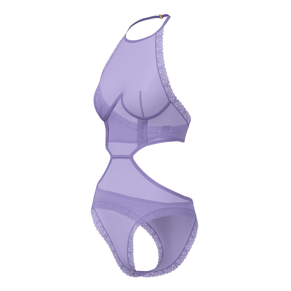 Magic Silk Sheer Passion Halter Teddy Very Peri L/XL