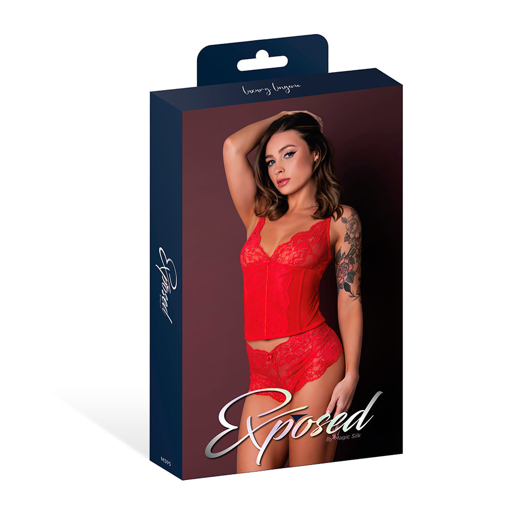 Magic Silk Sugar High Plunge Bustier & Boy Short Set Red S/M